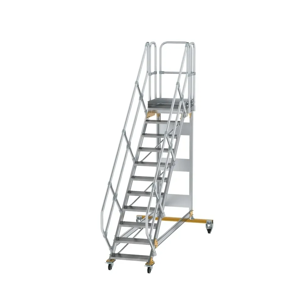 Munk Plattformtreppe 45° fahrbar Stufenbreite 600 mm 11 Stufen Aluminium geriffelt