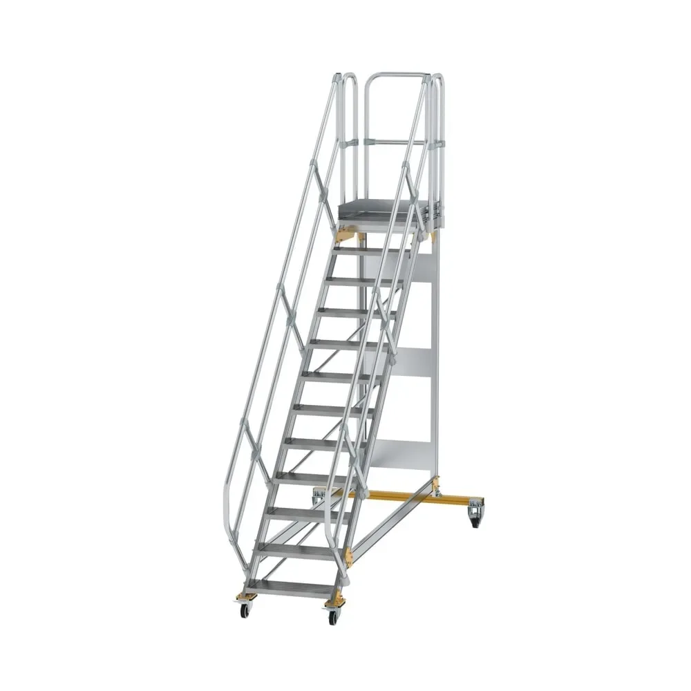 Munk Plattformtreppe 45° fahrbar Stufenbreite 600 mm 12 Stufen Aluminium geriffelt