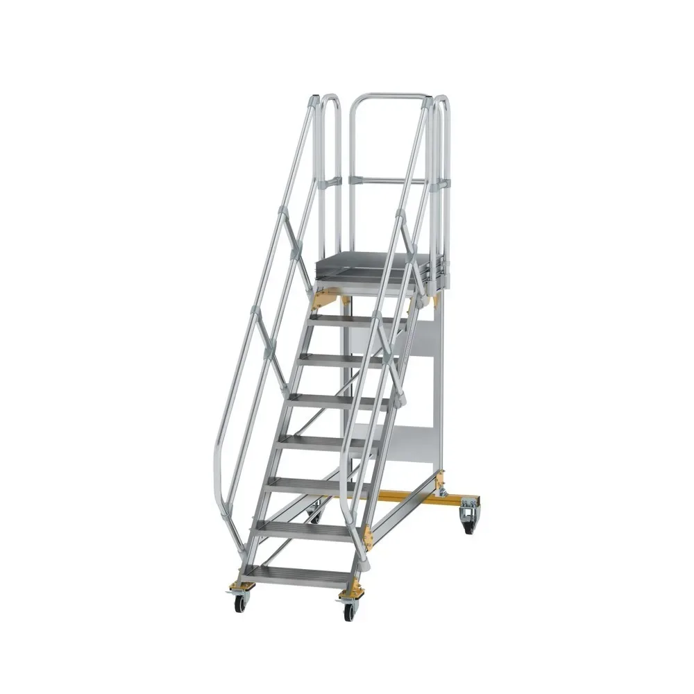 Munk Plattformtreppe 45° fahrbar Stufenbreite 600 mm 8 Stufen Aluminium geriffelt