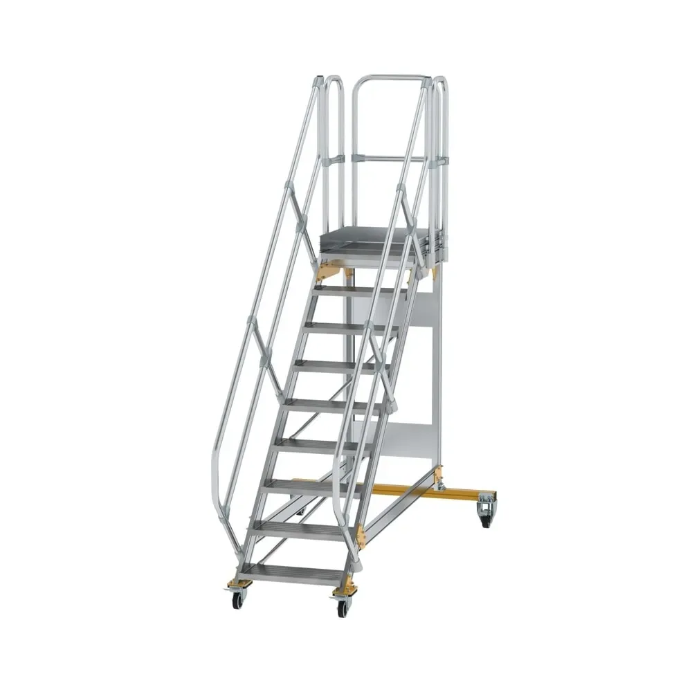 Munk Plattformtreppe 45° fahrbar Stufenbreite 600 mm 9 Stufen Aluminium geriffelt