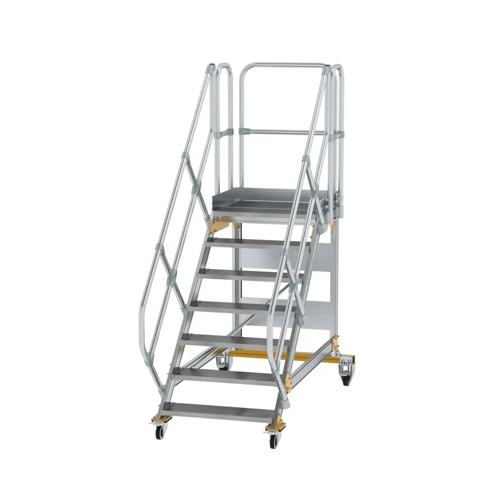 Munk Plattformtreppe 45° fahrbar Stufenbreite 800 mm 7 Stufen Aluminium geriffelt