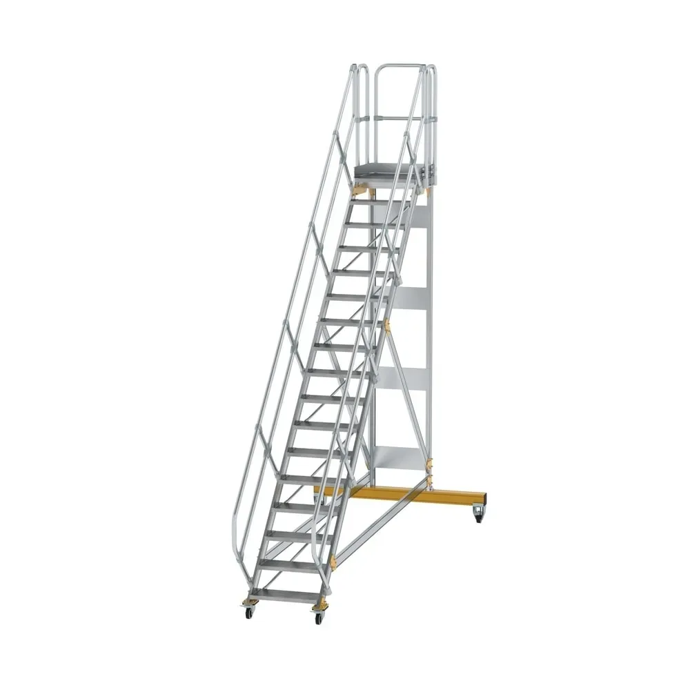 Munk Plattformtreppe 45° fahrbar Stufenbreite 600 mm 17 Stufen Aluminium geriffelt