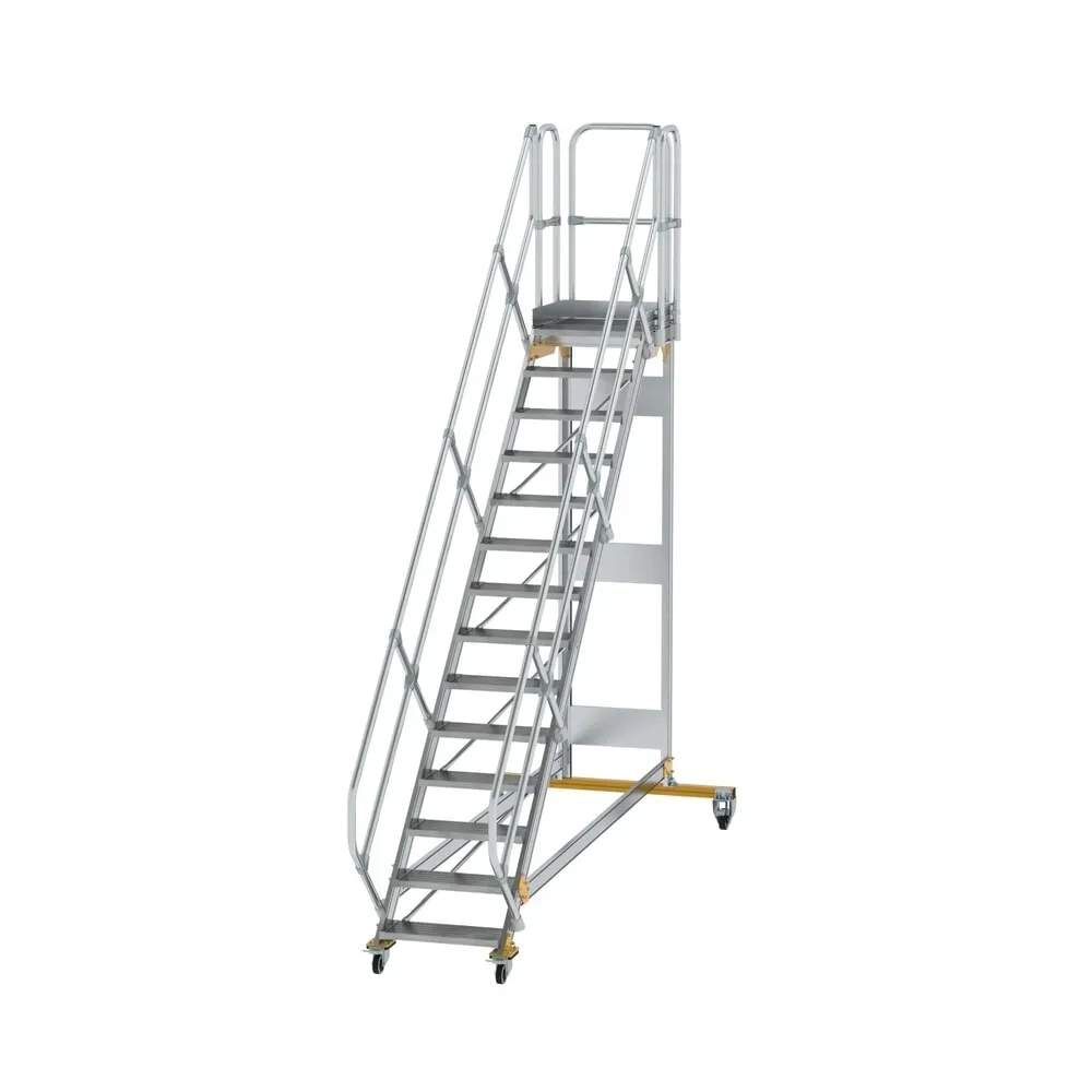 Munk Plattformtreppe 45° fahrbar Stufenbreite 600 mm 14 Stufen Aluminium geriffelt
