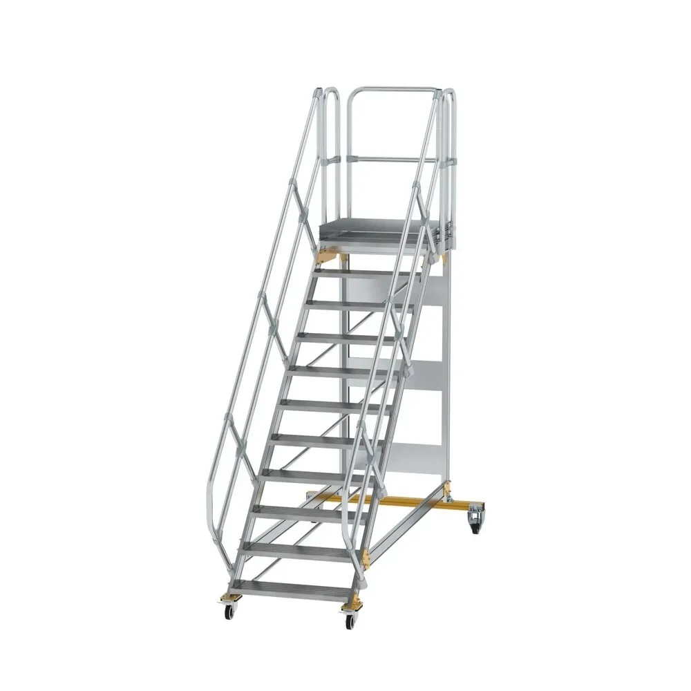 Munk Plattformtreppe 45° fahrbar Stufenbreite 800 mm 11 Stufen Aluminium geriffelt