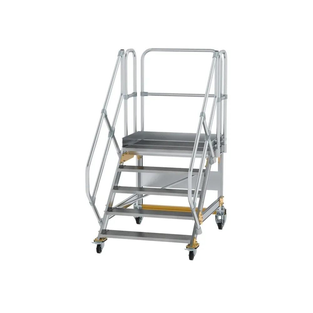Munk Plattformtreppe 45° fahrbar Stufenbreite 1000mm 5 Stufen Aluminium geriffelt