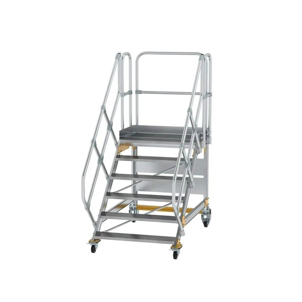 Munk Plattformtreppe 45° fahrbar Stufenbreite 1000mm 6 Stufen Aluminium geriffelt