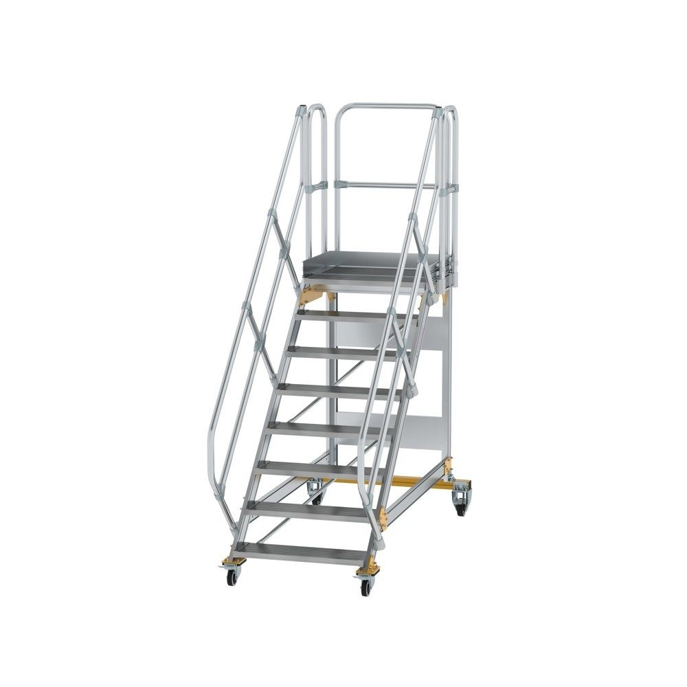 Munk Plattformtreppe 45° fahrbar Stufenbreite 800 mm 8 Stufen Aluminium geriffelt