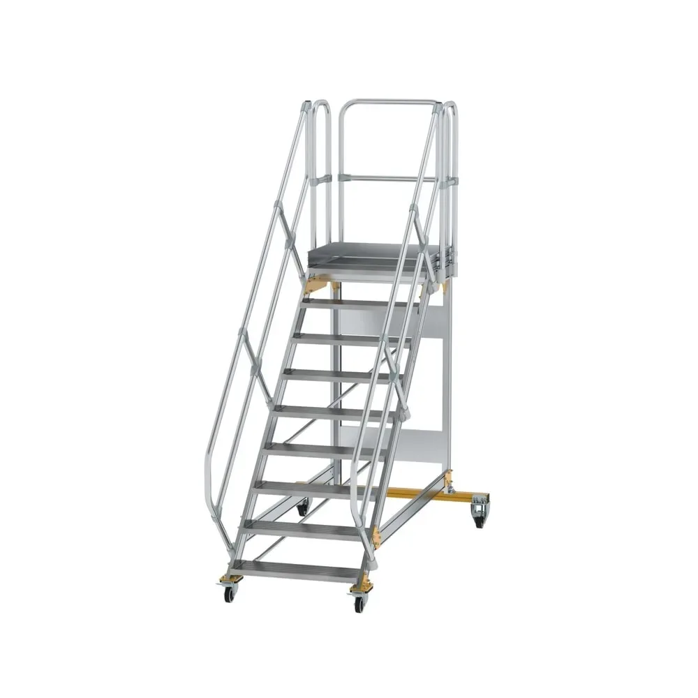 Munk Plattformtreppe 45° fahrbar Stufenbreite 800 mm 9 Stufen Aluminium geriffelt
