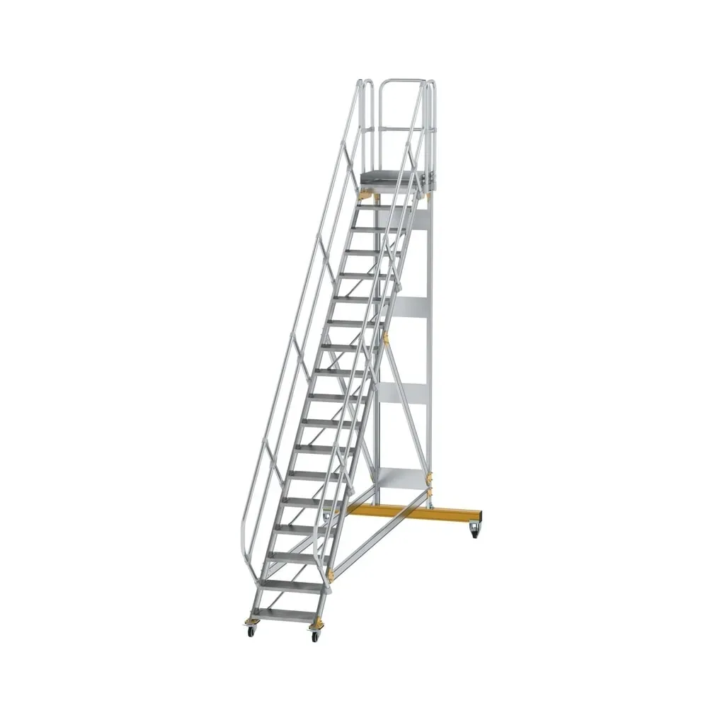 Munk Plattformtreppe 45° fahrbar Stufenbreite 600 mm 19 Stufen Aluminium geriffelt