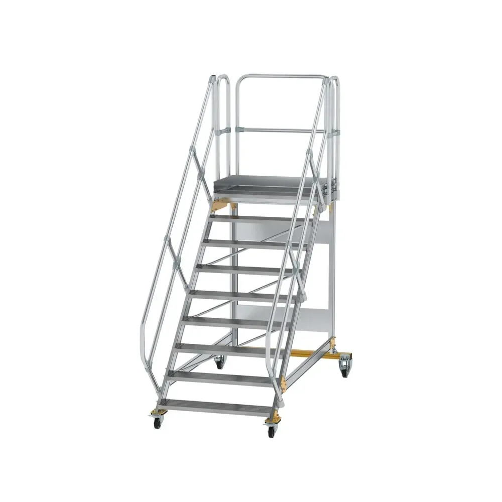Munk Plattformtreppe 45° fahrbar Stufenbreite 1000mm 9 Stufen Aluminium geriffelt