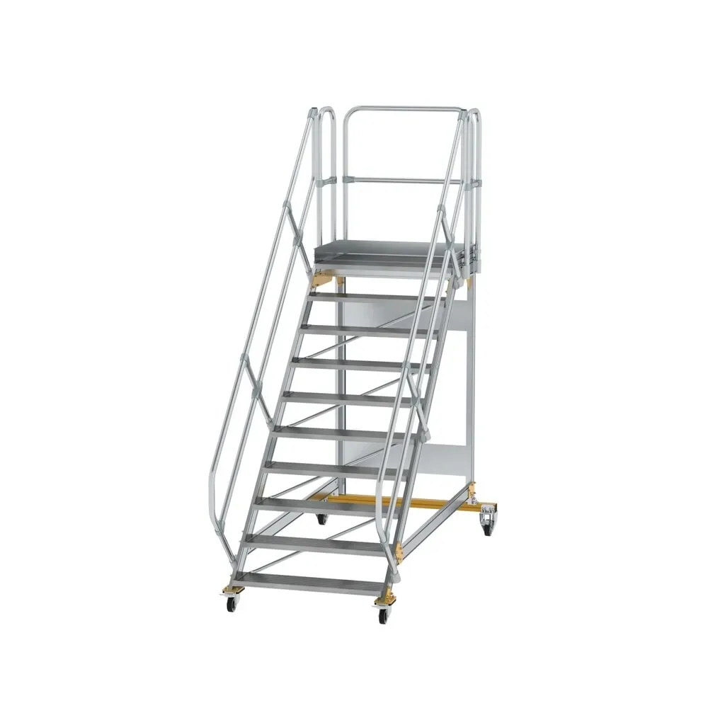 Munk Plattformtreppe 45° fahrbar Stufenbreite 1000mm 10 Stufen Aluminium geriffelt
