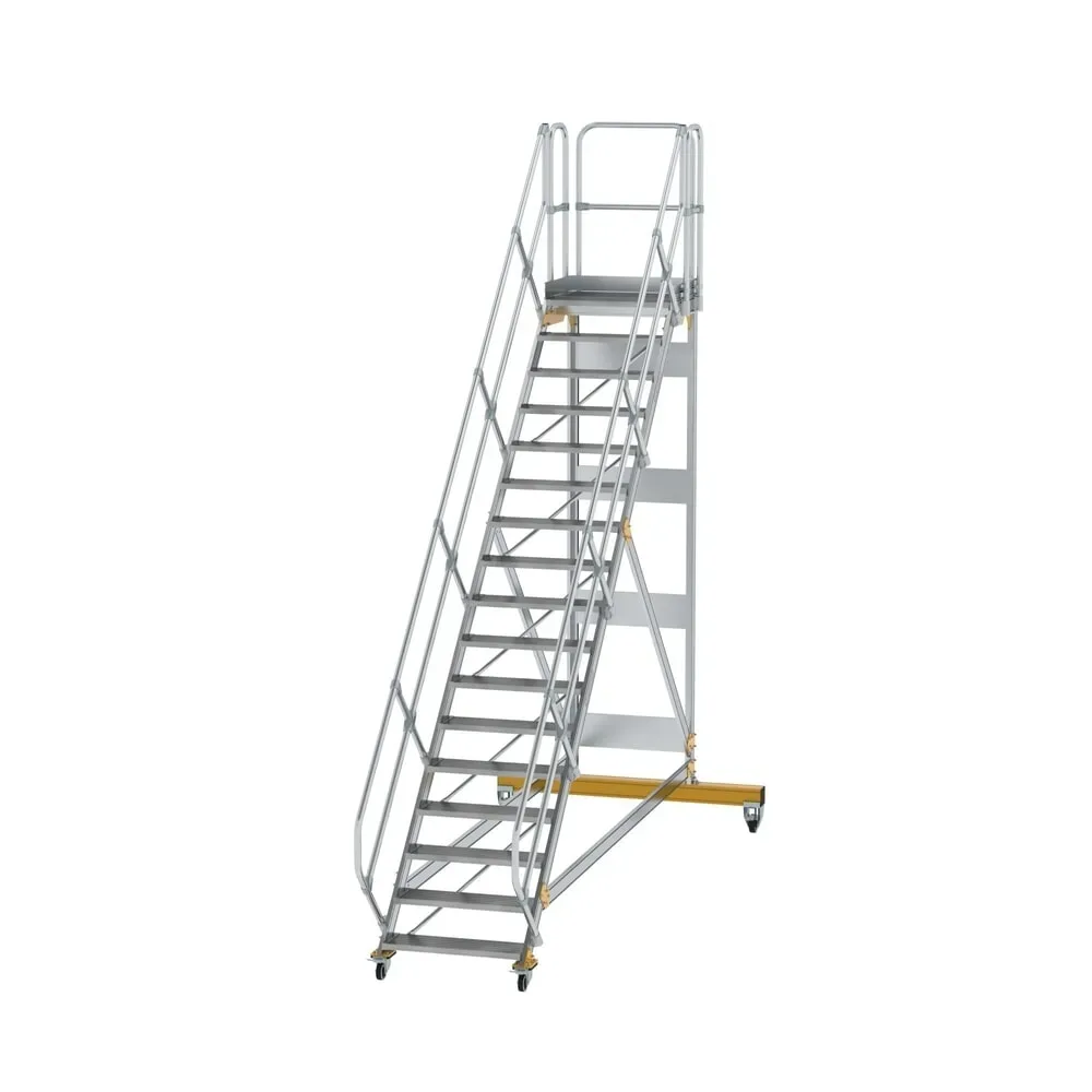 Munk Plattformtreppe 45° fahrbar Stufenbreite 800 mm 17 Stufen Aluminium geriffelt