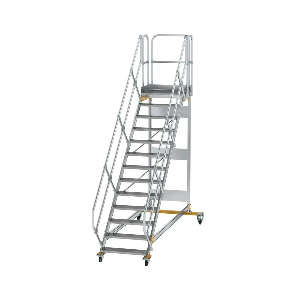 Munk Plattformtreppe 45° fahrbar Stufenbreite 800 mm 13 Stufen Aluminium geriffelt