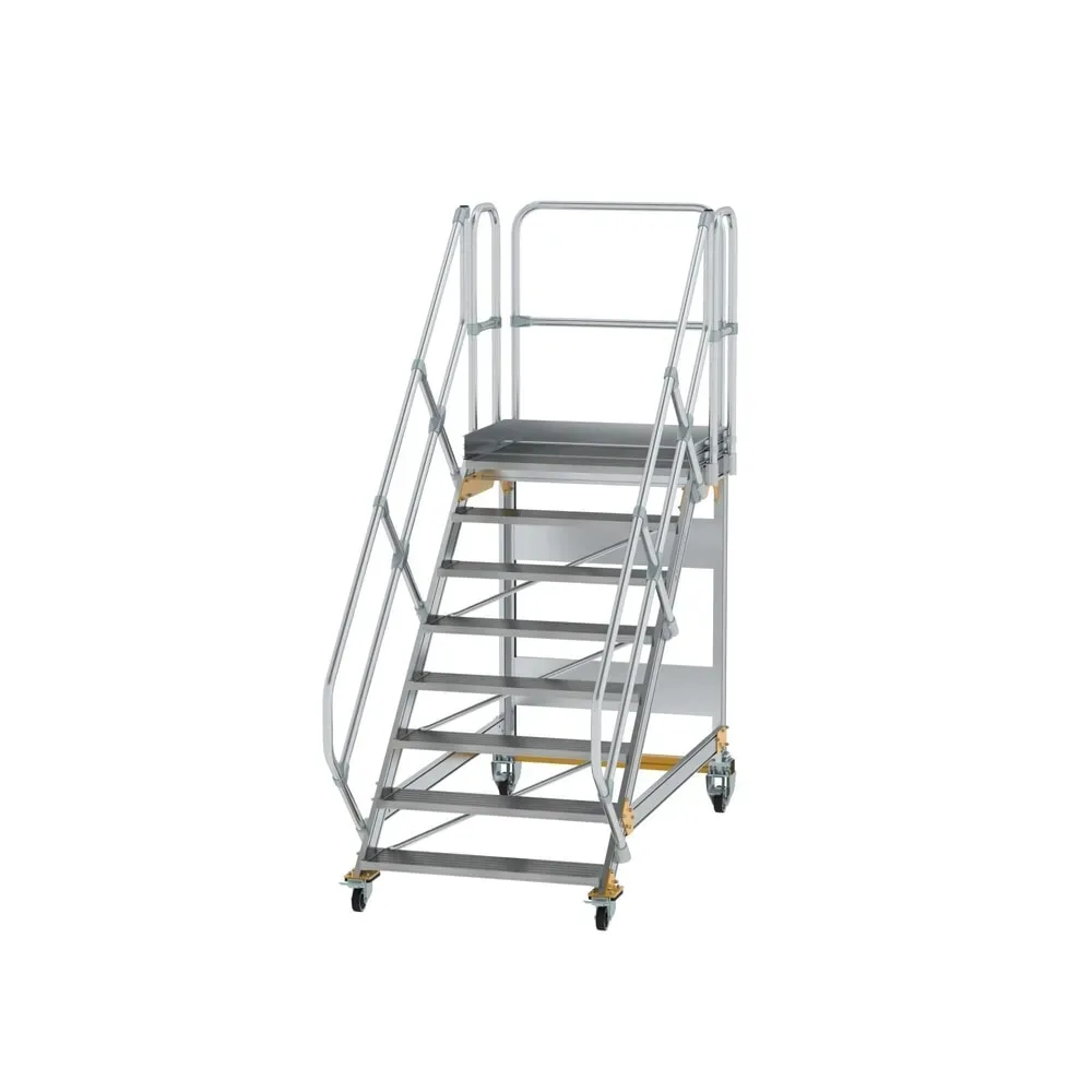 Munk Plattformtreppe 45° fahrbar Stufenbreite 1000mm 8 Stufen Aluminium geriffelt