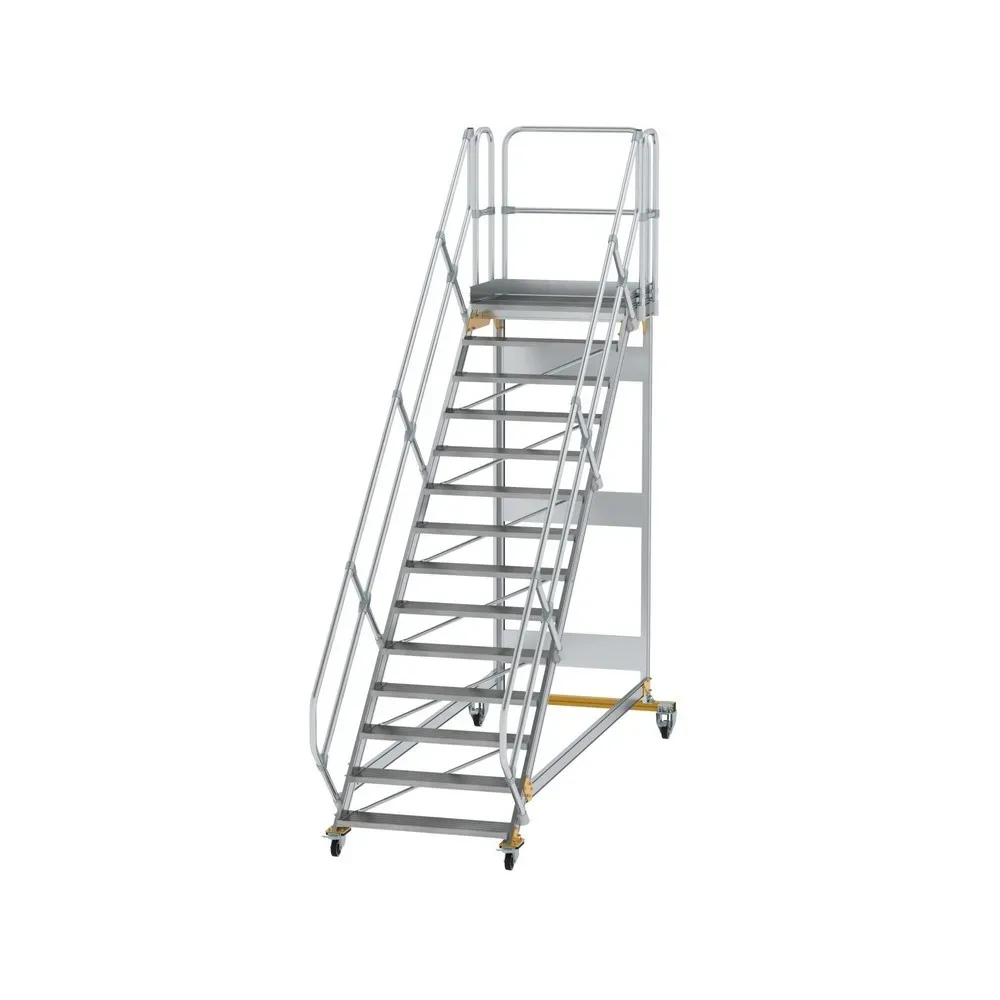 Munk Plattformtreppe 45° fahrbar Stufenbreite 1000mm 14 Stufen Aluminium geriffelt
