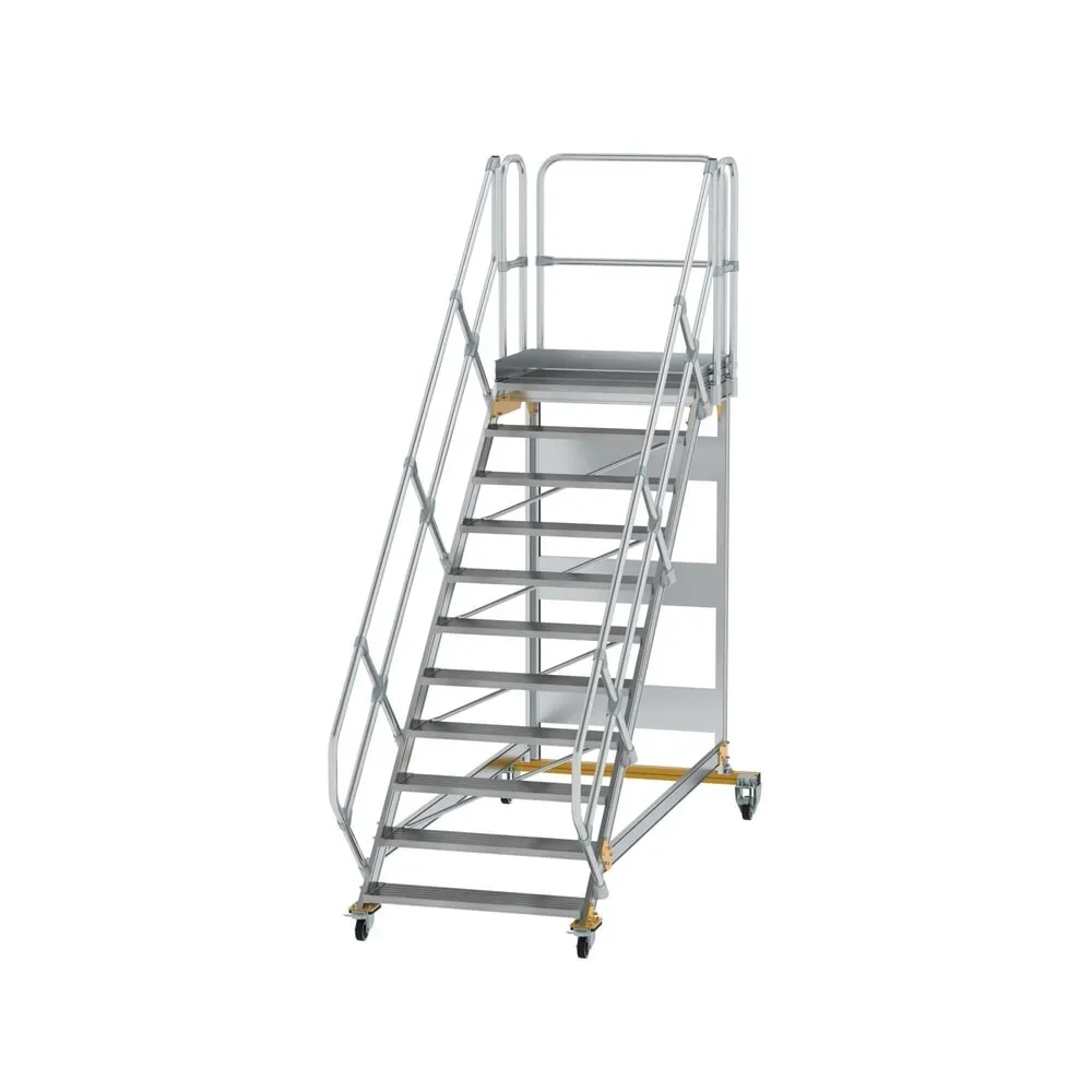 Munk Plattformtreppe 45° fahrbar Stufenbreite 1000mm 11 Stufen Aluminium geriffelt