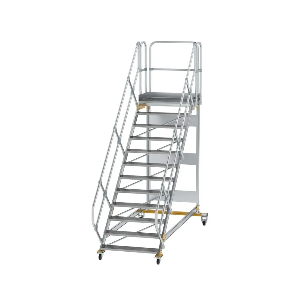 Munk Plattformtreppe 45° fahrbar Stufenbreite 1000mm 12 Stufen Aluminium geriffelt