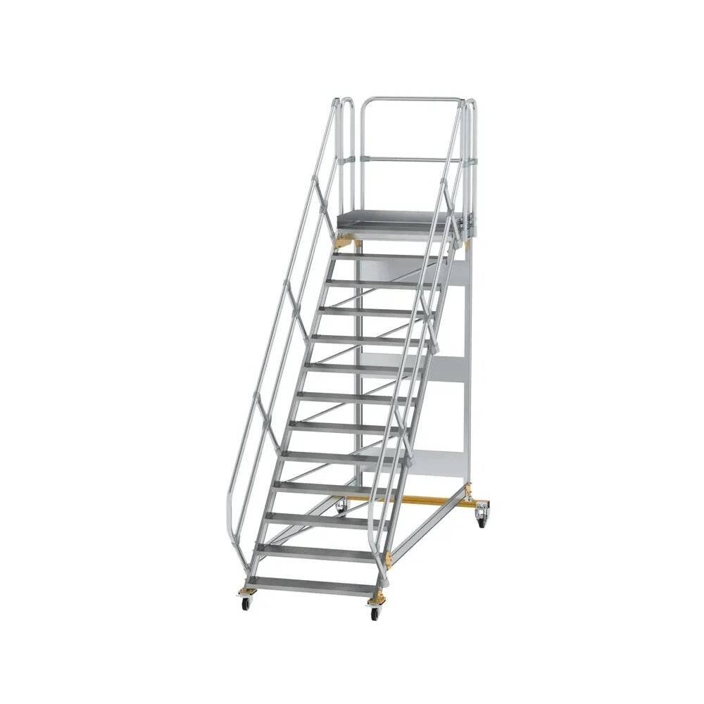 Munk Plattformtreppe 45° fahrbar Stufenbreite 1000mm 13 Stufen Aluminium geriffelt