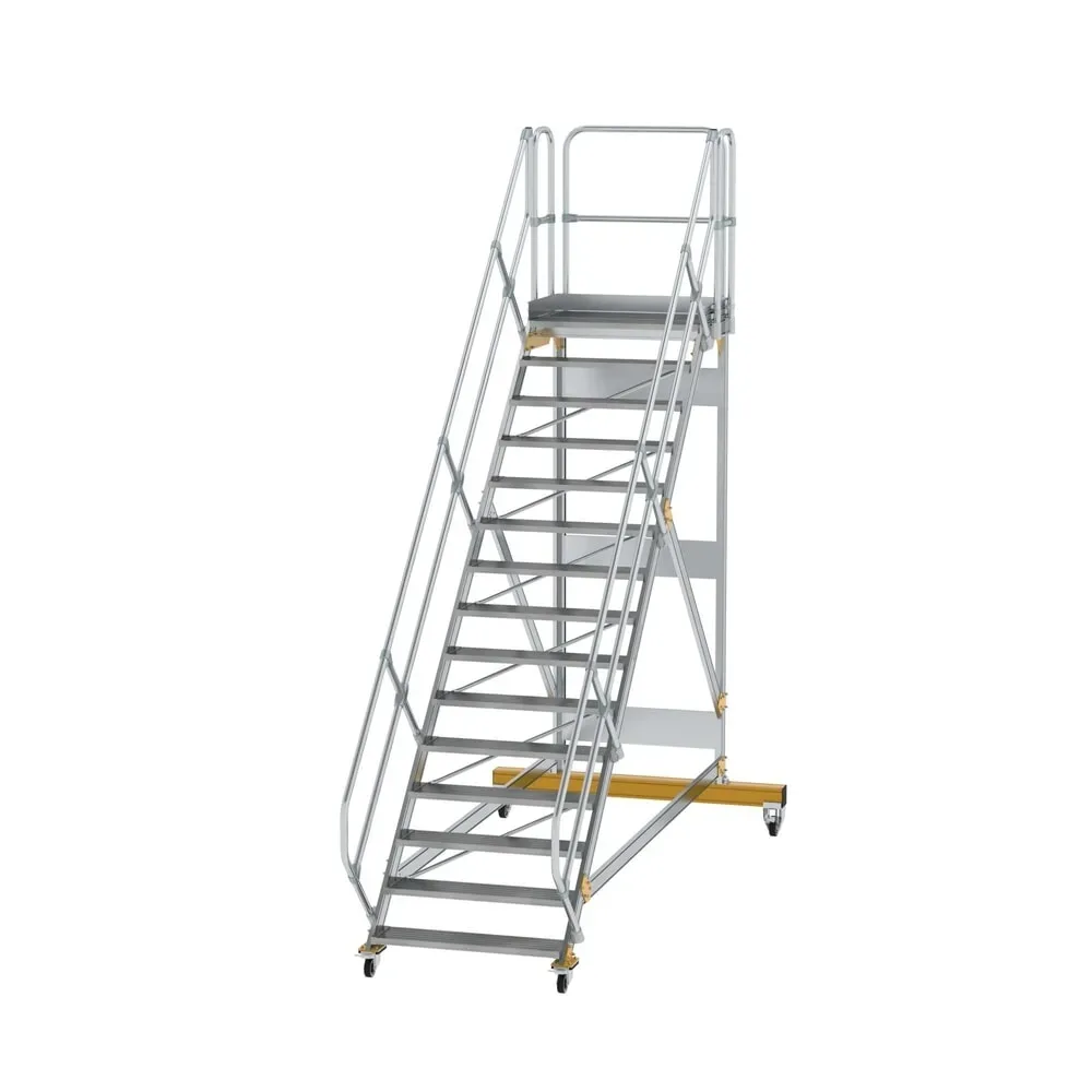 Munk Plattformtreppe 45° fahrbar Stufenbreite 1000mm 15 Stufen Aluminium geriffelt