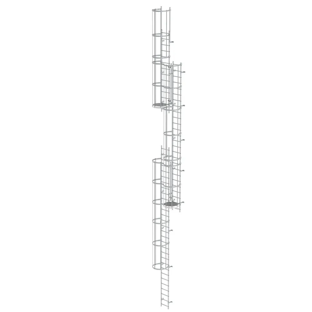 Munk Mehrzügige Steigleiter mit Rückenschutz (Maschinen) Aluminium blank 15,20m