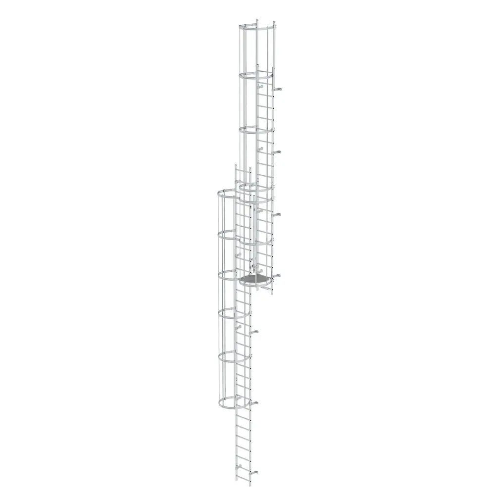 Munk Mehrzügige Steigleiter mit Rückenschutz (Maschinen) Aluminium blank 12,12m