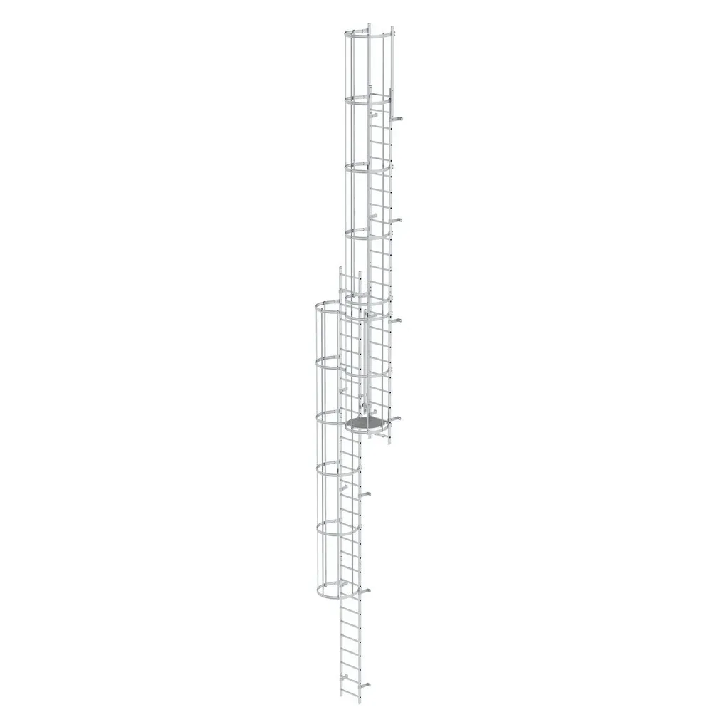 Munk Mehrzügige Steigleiter mit Rückenschutz (Maschinen) Aluminium blank 12,96m