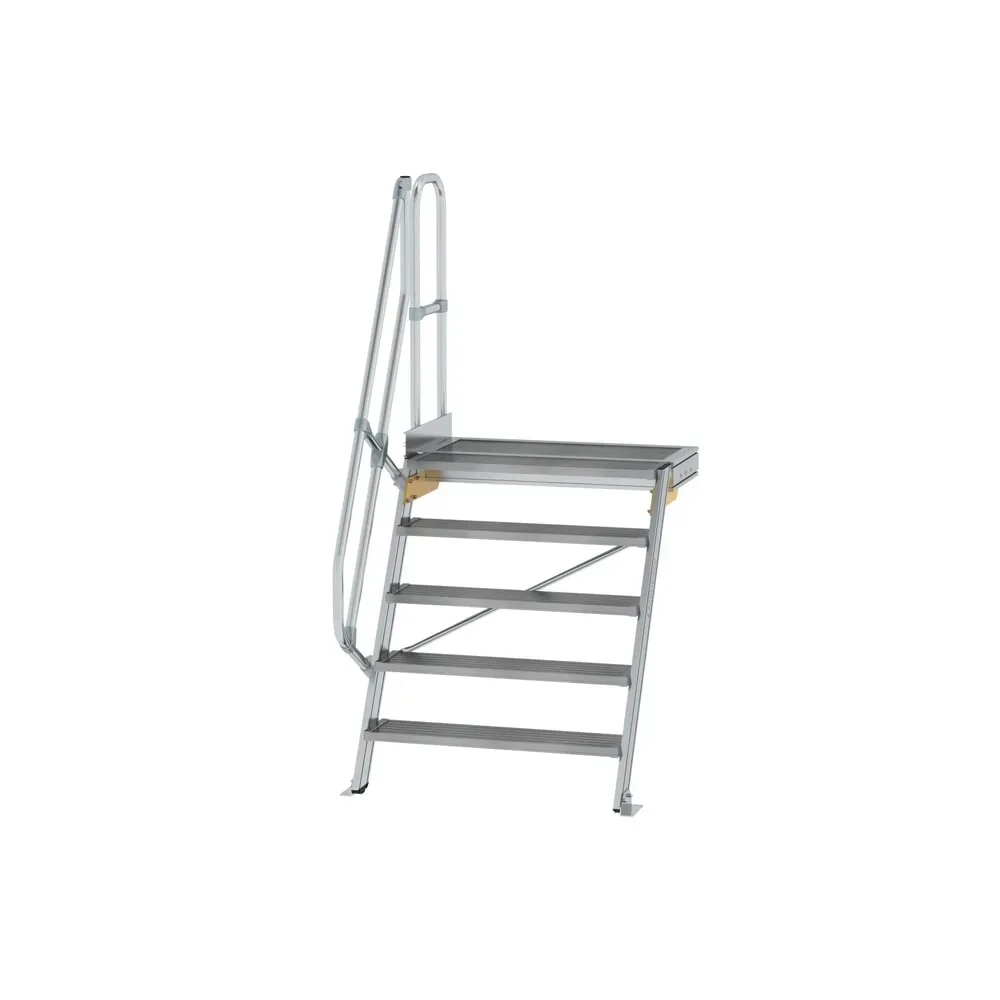 Munk Treppe mit Plattform 60° Stufenbreite 1000 mm 5 Stufen Aluminium geriffelt