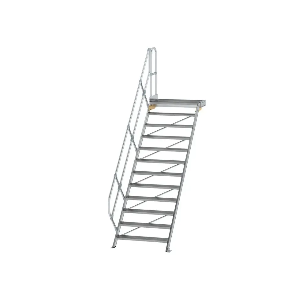 Munk Treppe mit Plattform 45° Stufenbreite 1000 mm 12 Stufen Aluminium geriffelt
