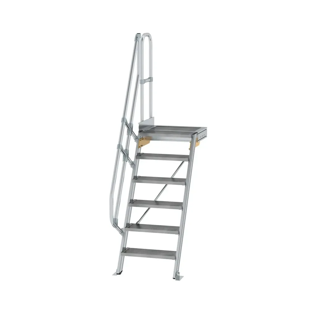 Munk Treppe mit Plattform 60° Stufenbreite 600 mm 6 Stufen Aluminium geriffelt