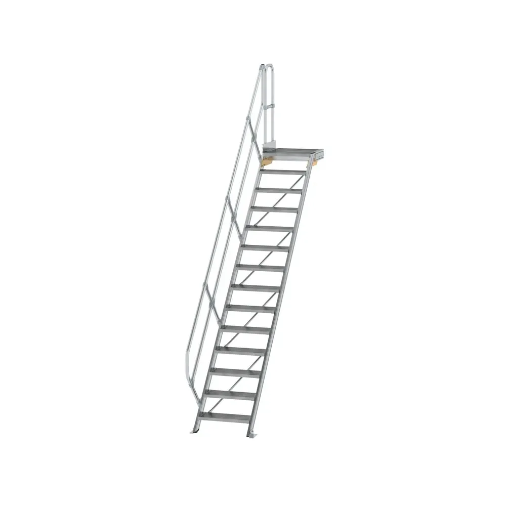 Munk Treppe mit Plattform 45° Stufenbreite 600 mm 14 Stufen Aluminium geriffelt