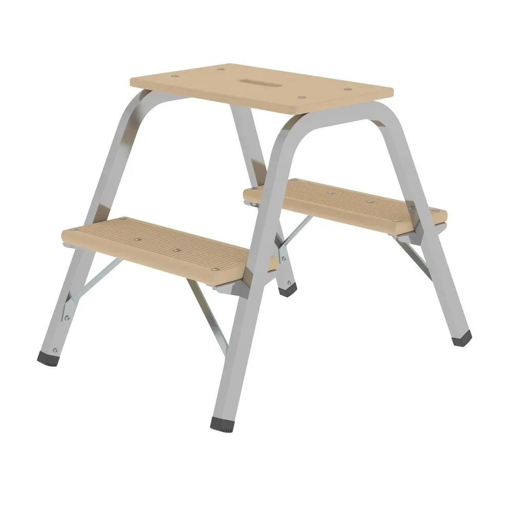 Stahlrohr-Tritt mit Holzstufen ohne Rollen 2 Stufen inkl. Plattform. MUNK GmbH 15590049