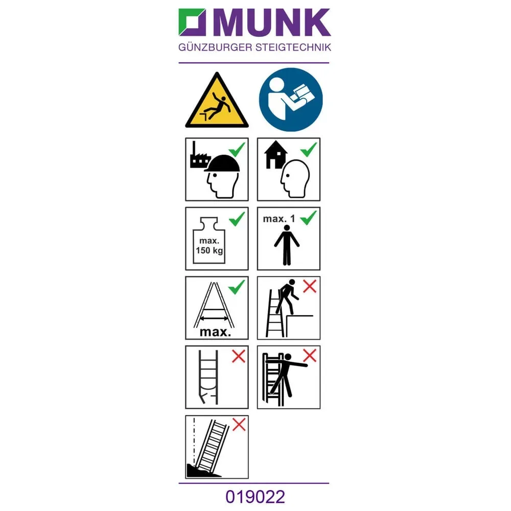 Munk Hinweis-Aufkleber für Stehleiter einseitig begehbar Aufkleber 19022