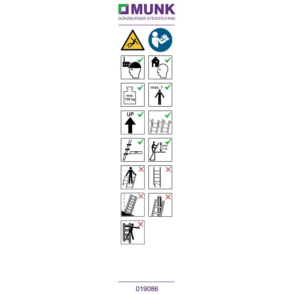 Munk Hinweis-Aufkleber für Stufen-Anlegeleiter 
