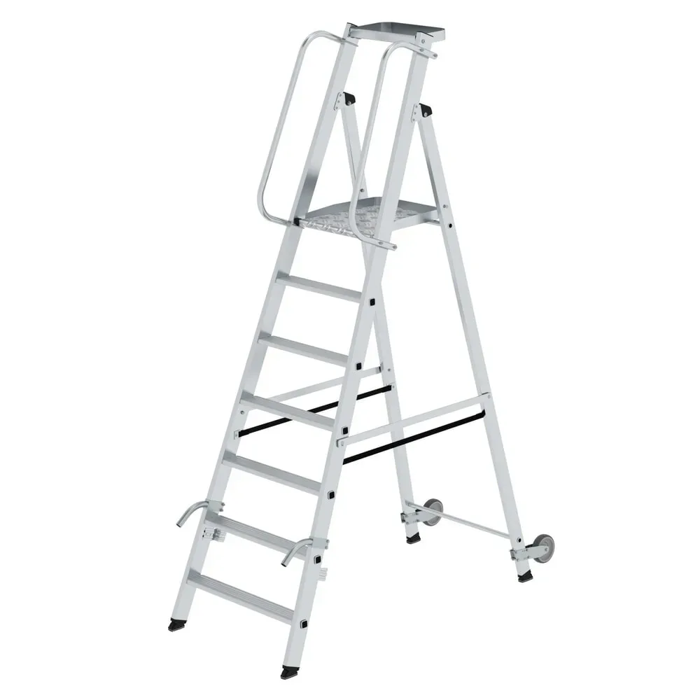 MUNK Günzburger Steigtechnik 51087 Aluminium Stufen-Stehleiter fahrbar Arbeitshöhe (max.): 3.65 m Silber 16.8 kg