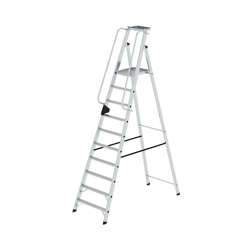 Alu-Stehleiter mit großer Plattform, Handlauf beidseitig, 10 Stufen inkl. Plattform MUNK