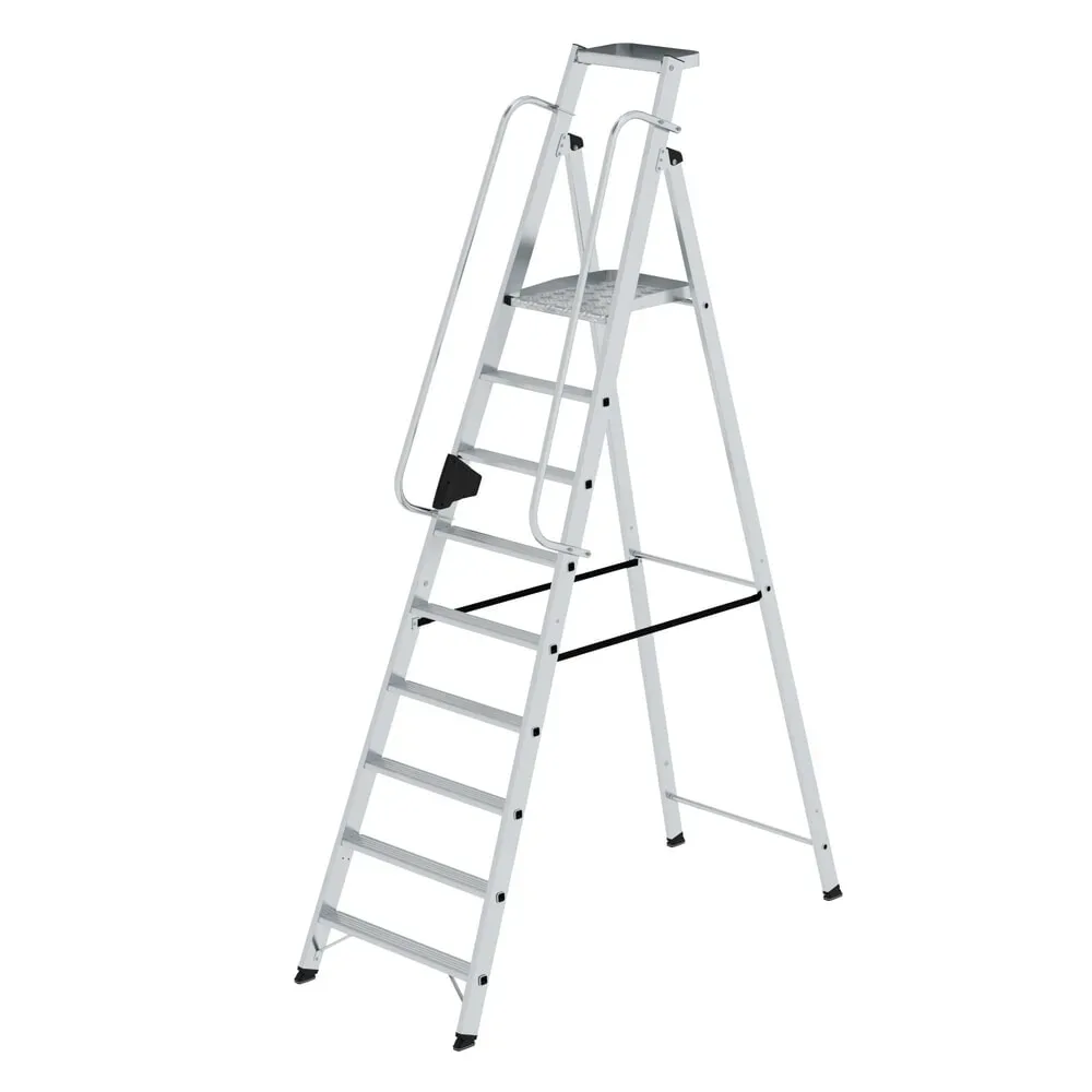 Alu-Stehleiter mit großer Plattform, Handlauf beidseitig, 9 Stufen inkl. Plattform MUNK