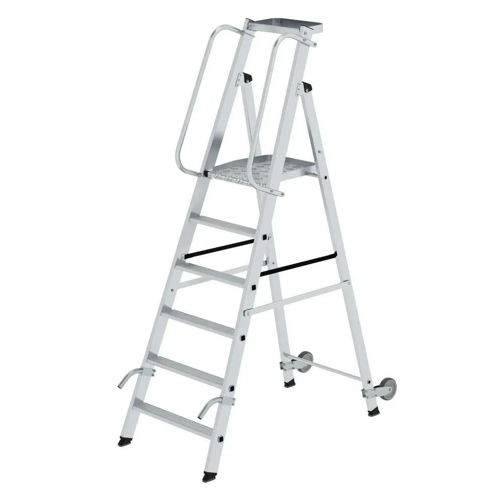MUNK Günzburger Steigtechnik 51086 Aluminium Stufen-Stehleiter fahrbar Arbeitshöhe (max.): 3.4 m Silber 15.5 kg