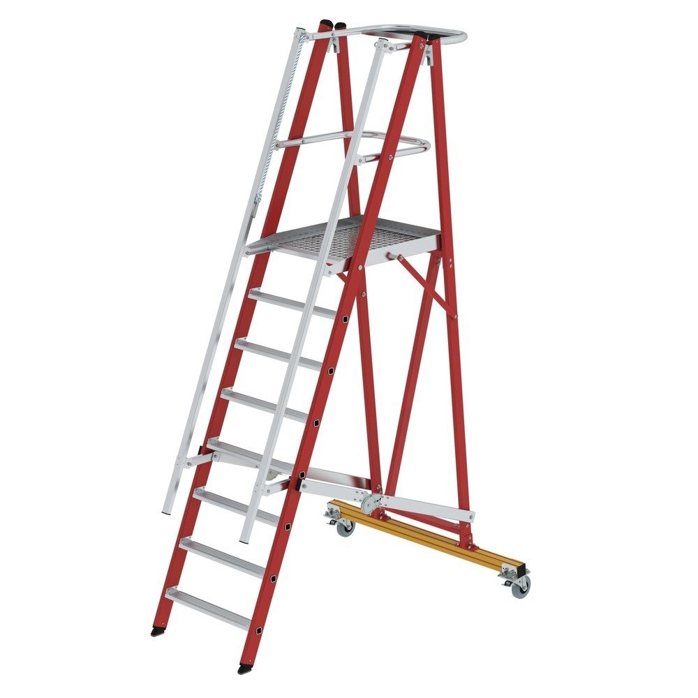Munk Plattformleiter GFK/Alu klappbar und fahrbar mit GFK-Handlauf 8 Stufen