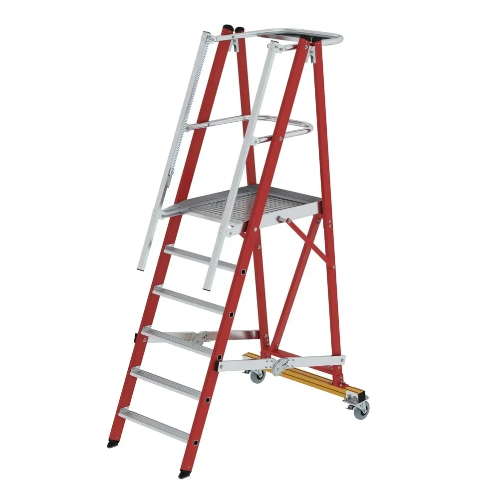 Munk Plattformleiter GFK/Alu klappbar und fahrbar mit GFK-Handlauf 6 Stufen