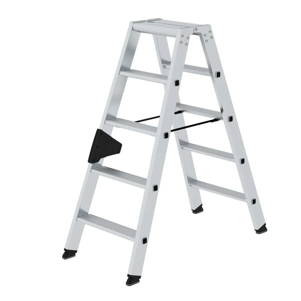 Munk Stufen-Stehleiter, beidseitig, 2 x 5 Stufen, Aluminium, ergo-pad® Griffzone, nivello® Leiterschuhe, 80 mm Stufen, Belastbarkeit 150?kg
