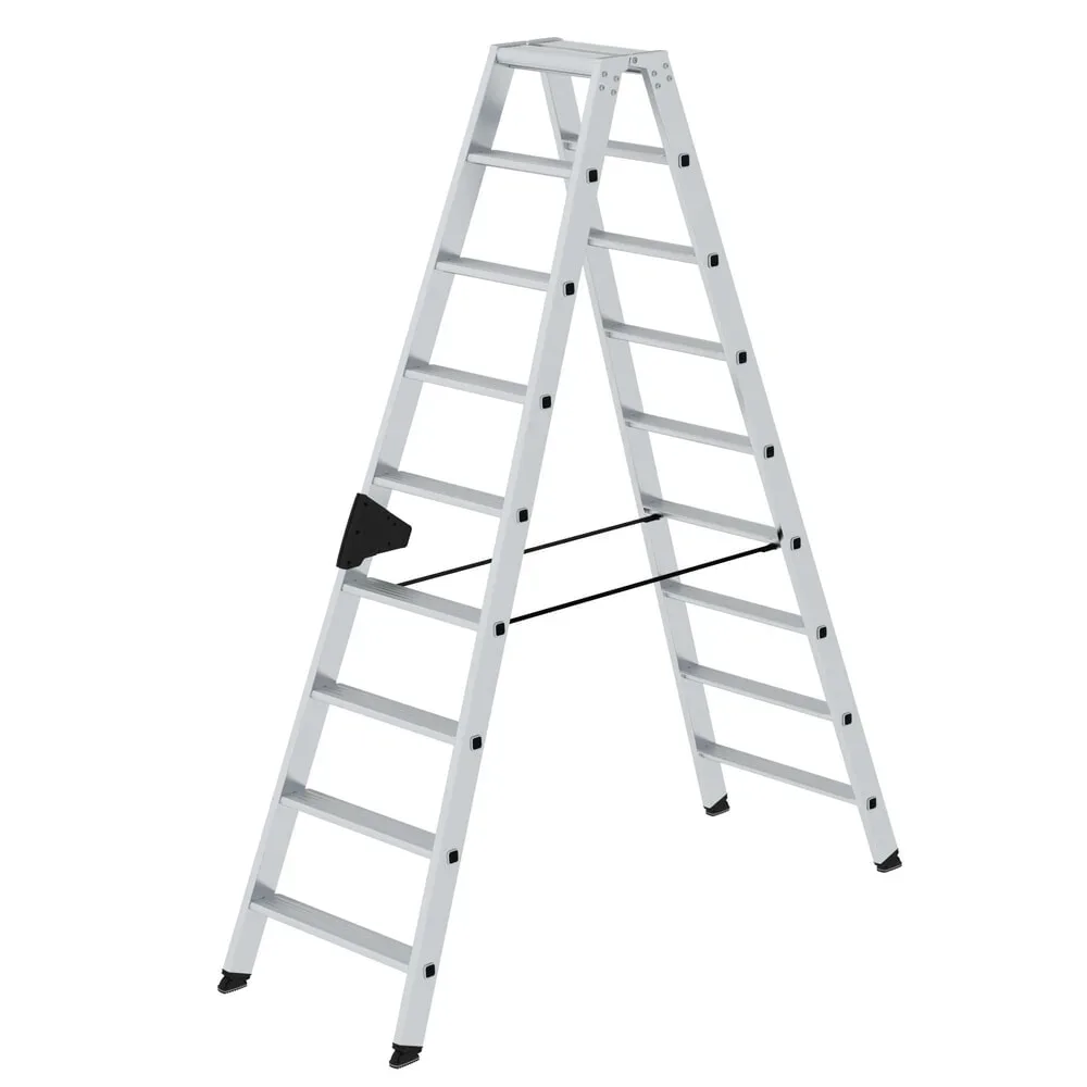 Munk Aluminium-Stufen-Stehleiter, Rechteckrohr-Holme, konische Holmführung, nivello® Leiterschuhe, ergo-pad® Griffzone, bis 150 kg, 2x9 Stufen
