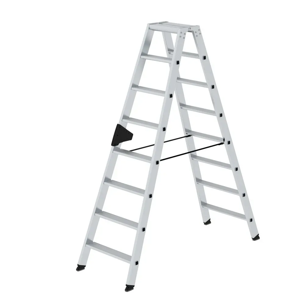 Munk Aluminium-Stufen-Stehleiter, Rechteckrohr-Holme, konische Holmführung, nivello® Leiterschuhe, ergo-pad® Griffzone, bis 150 kg, 16 Stufen