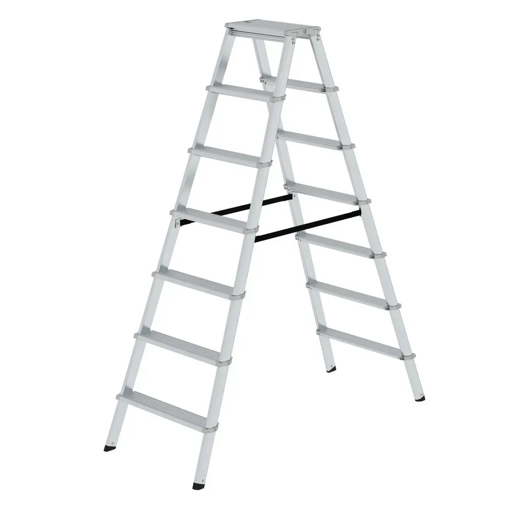 Alu-Stufenstehleiter, beidseitig begehbar, mit ergonomisch geformtem Holm, 2 x 7 Stufen, Arbeitshöhe 3250 mm MUNK