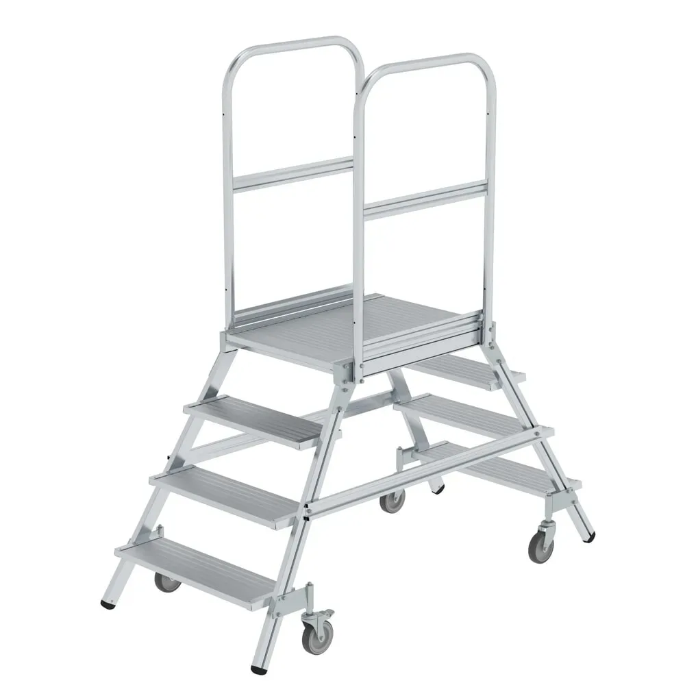Podestleiter mit zweiseitigem Aufstieg, Plattform und Stufen aus Leichtmetall, 2 x 4 Stufen inkl. Plattform MUNK