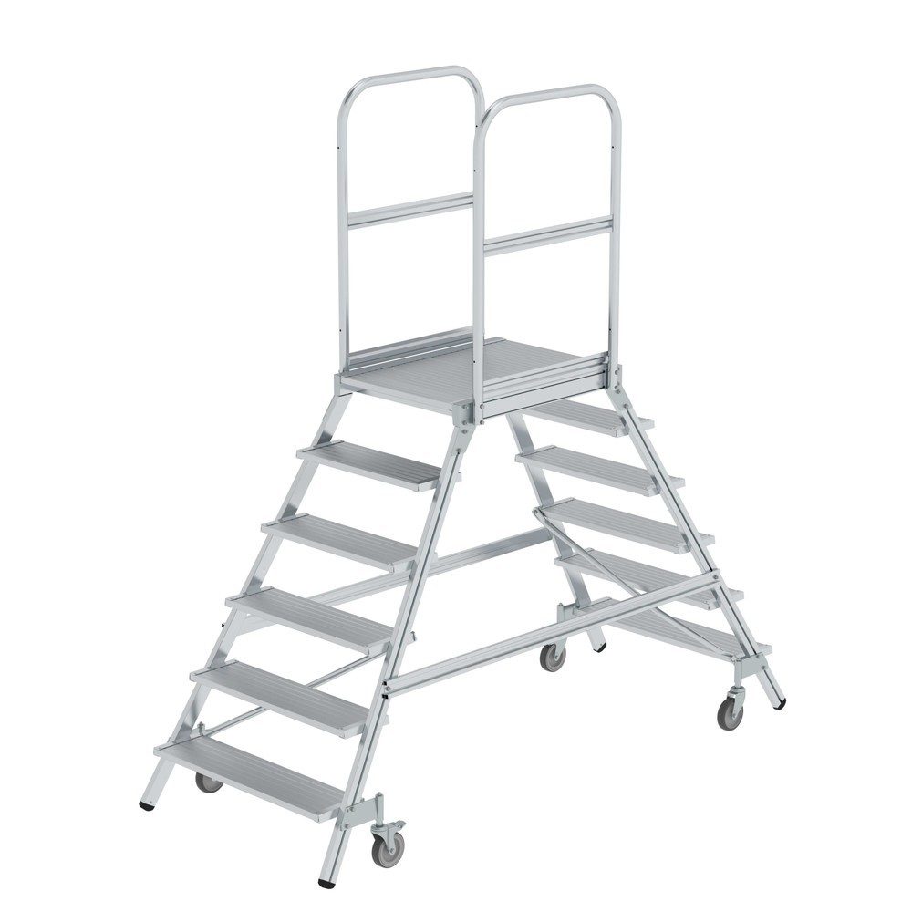 Podestleiter mit zweiseitigem Aufstieg, Plattform und Stufen aus Leichtmetall, 2 x 6 Stufen inkl. Plattform MUNK