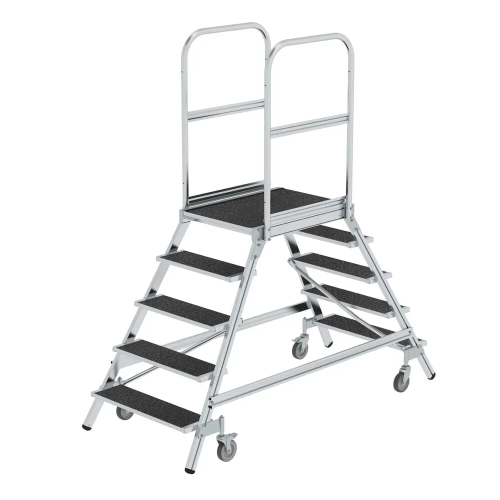 Munk Podesttreppe beids. begehbar mit Federrolle Korundbeschichtung R13 5 Stufen