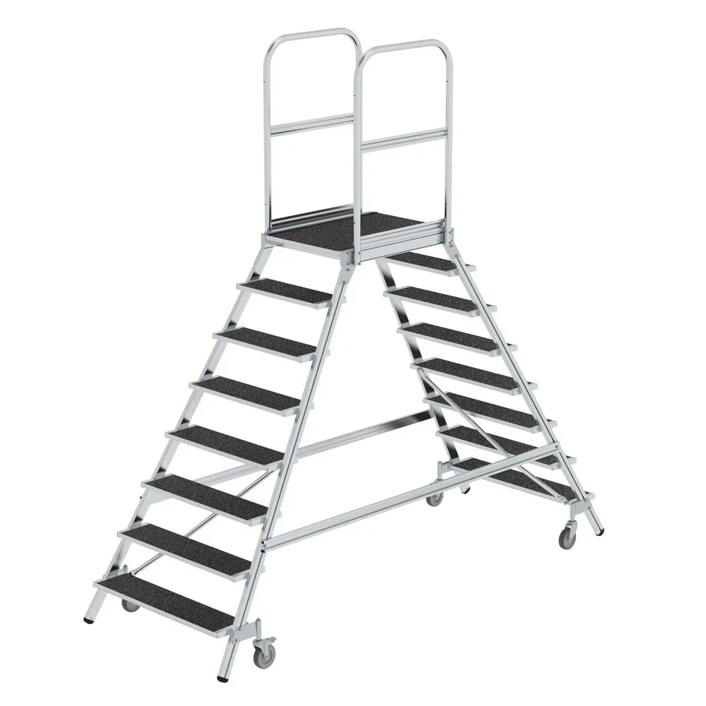 Munk Podesttreppe beids. begehbar mit Federrolle Korundbeschichtung R13 8 Stufen