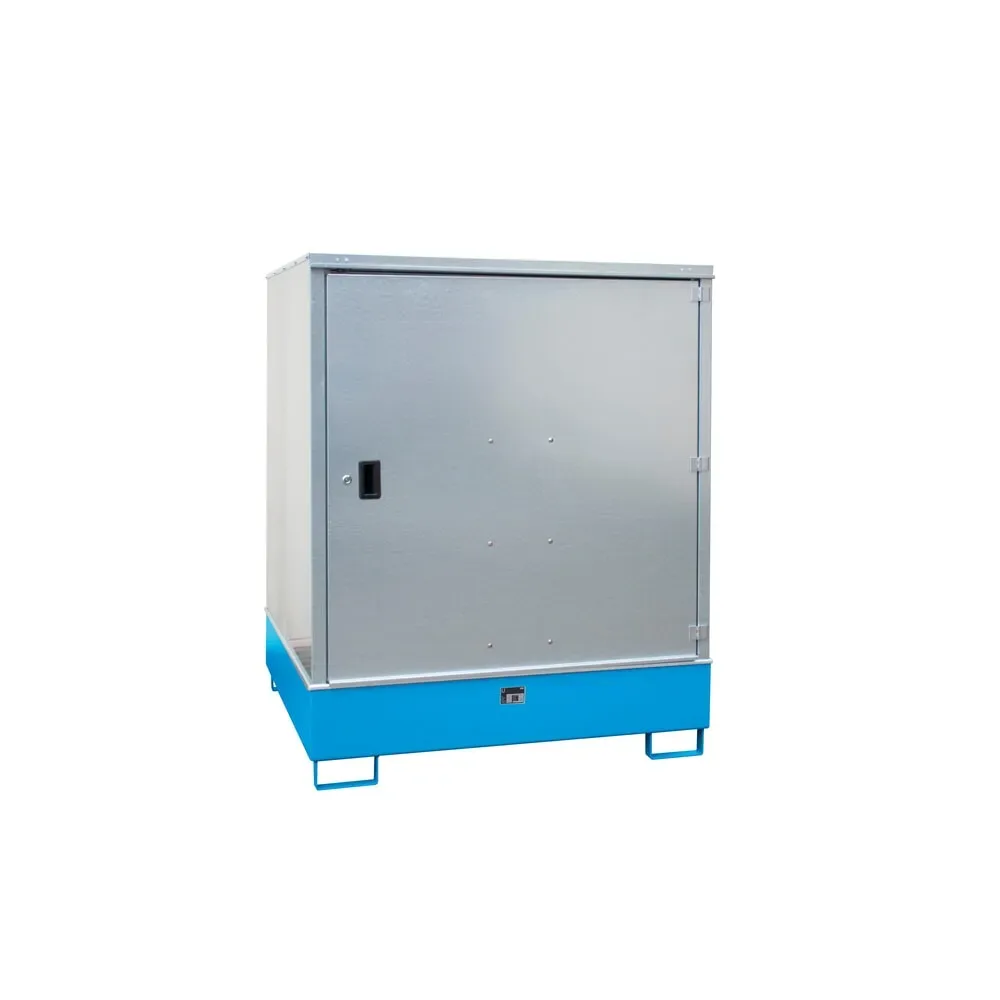 Gefahrstoffschrank BAUER GS-3, Stahlblech, unterfahrbar, für 4 x 200 l Fässer, B 1475 x T 1460 x  H 1805 mm, blau