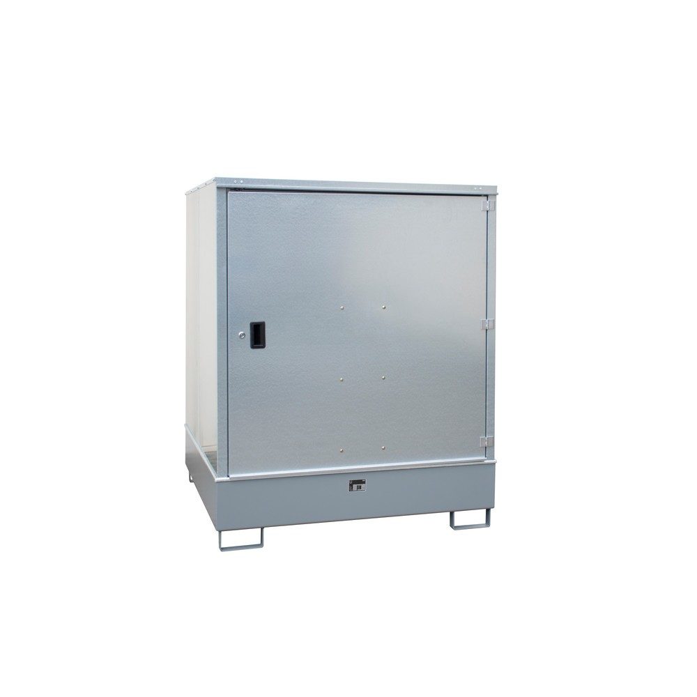 Gefahrstoffschrank BAUER GS-3, Stahlblech, unterfahrbar, für 4 x 200 l Fässer, B 1475 x T 1460 x  H 1805 mm, grau
