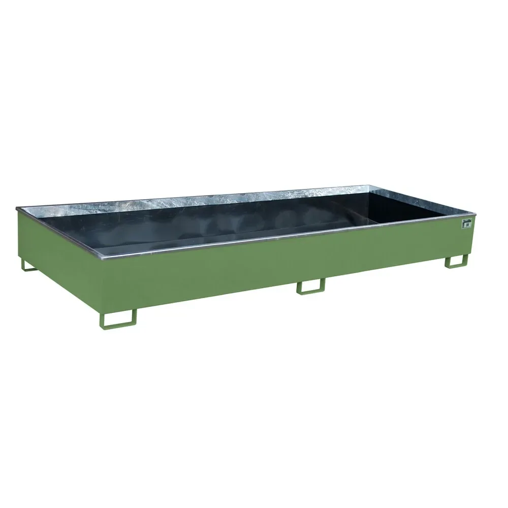 Bauer Regalwanne RW 3300-3 PE, mit PE-Einsatz, B 3262 x T 1312 x H 383 mm, bis 1000 l, Stahl lackiert, resedagrün